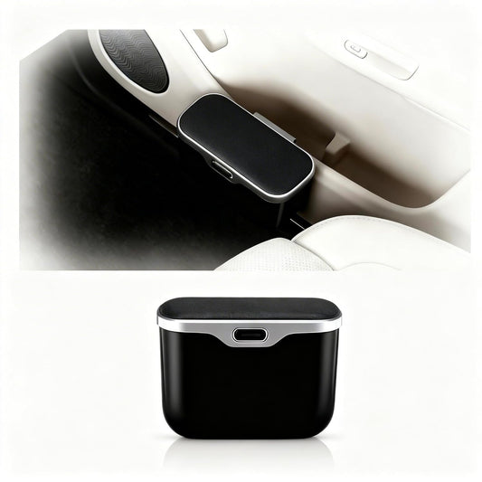 Car Trash Can with Lid - Leakproof Mini Garbage Bin for Door or Seatback,Premium ABS Auto Organizer,Space-Saving Car Garbage Can for Commuters,Families and Pet Owners,Fit for SUV,Sedan,Truck (Black)