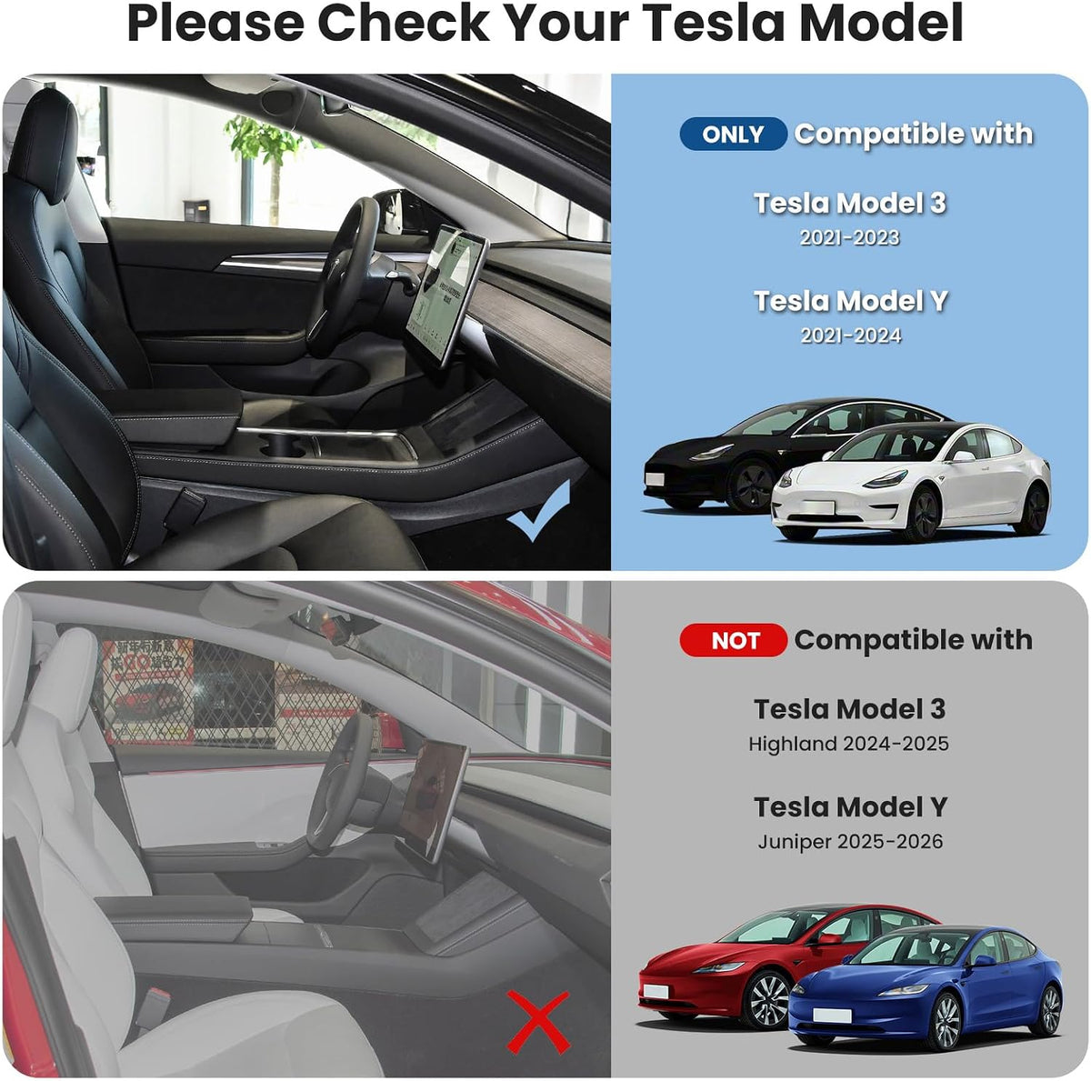4Pcs Center Console Organizer Tray for Tesla Model 3 2021-2023 and Model Y 2021-2024 Interior Accessories, Armrest Hidden Storage Box for Model 3 21 22 23, Cup Holder Insert for Model Y 21 22 23 24