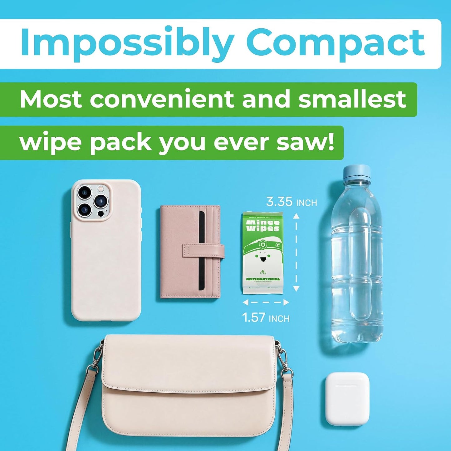 Impossibly Compact Travel Antibacterial Wipes Hand Sanitizer - 99% Water and Aloe - Safe for Sensitive Skin, Hand Wipes - Travel Essentials For Adults & Kids, 30 Pack Total 180 Wipes
