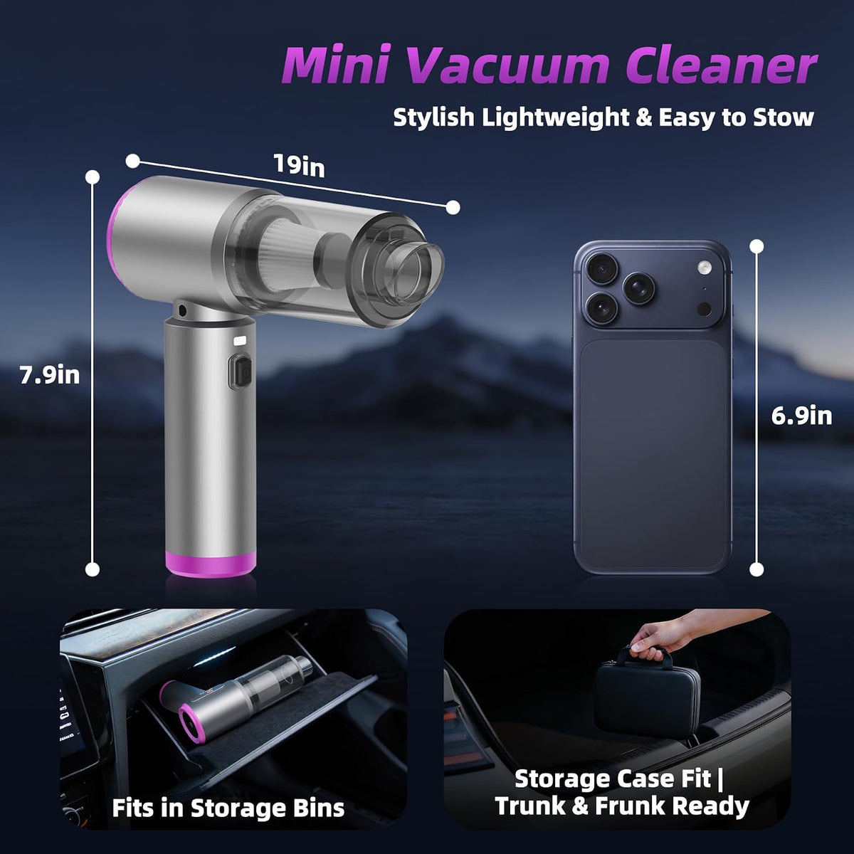 Car Vacuum 3 in 1 High Power Cordless Mini Vacuum Cleaner & Air Blower, 25000PA Suction 250000RPM Air Duster, 6000mAh Portable Handheld Small Vacuum Cleaner for Car Home Office
