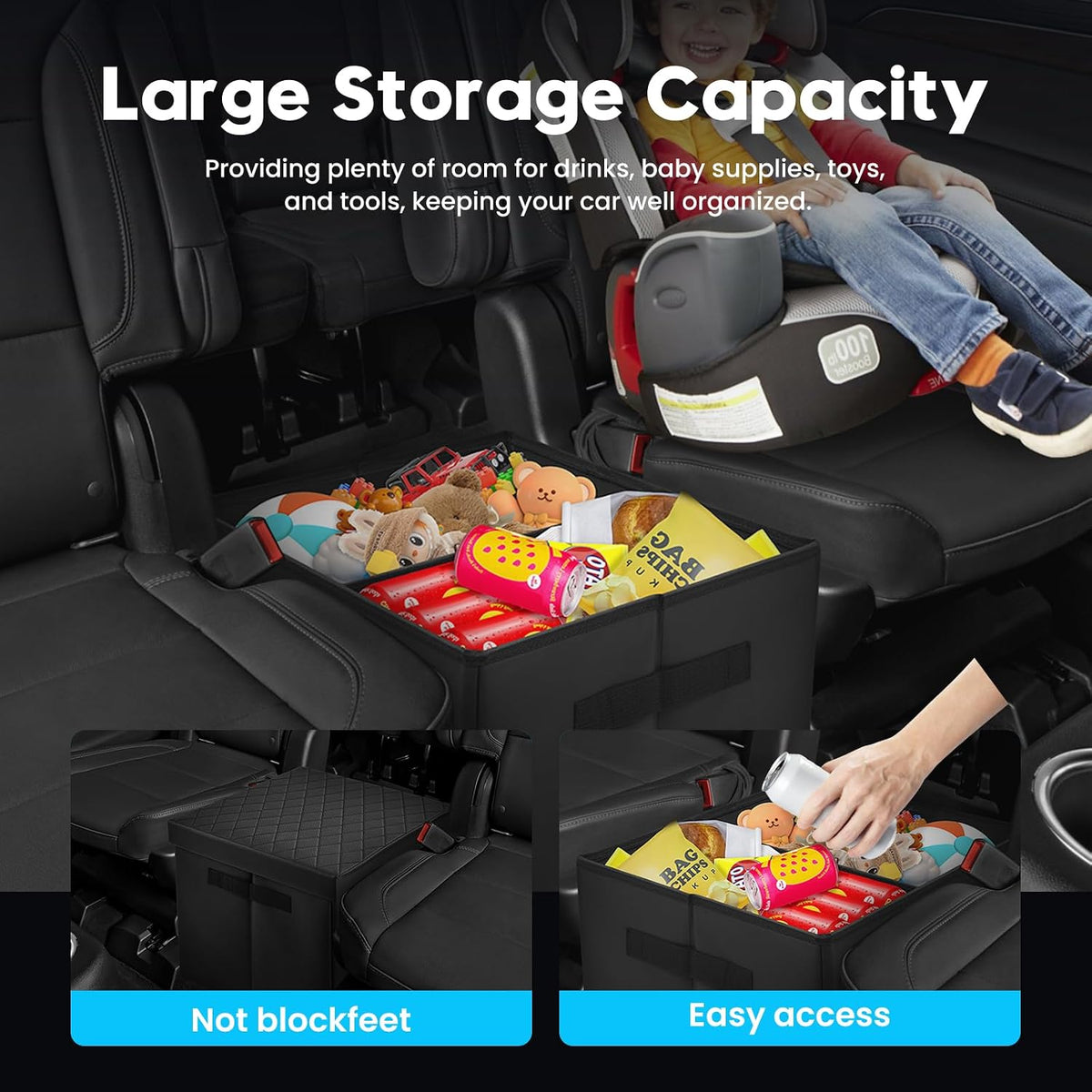 Autorder Car Seat Organizer for 2021-2025 2026 Chevy Chevrolet Suburban/Tahoe Accessories Portable Backseat Organizer with Lid Handles Car Floor Storage for Kids Toys Baby Products Daily Necessities