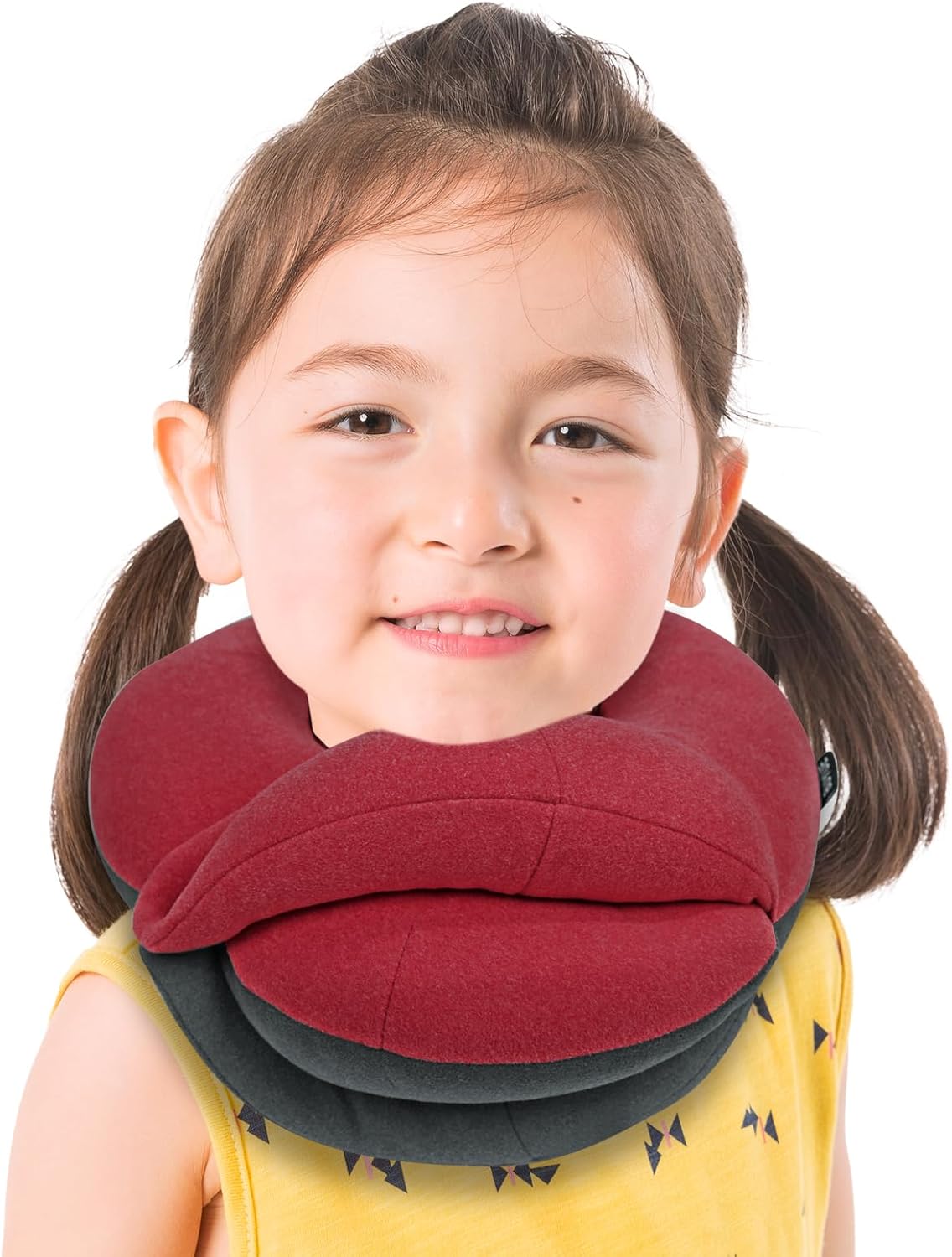 BUYUE Kids Travel Pillows for Airplane, Memory Foam 360° Head Support Sleeping Essentials for Long Flight, Skin-Friendly Soft Neck Pillow for Traveling in Car Seat, (Small, Black Grey, 40-90 lbs)