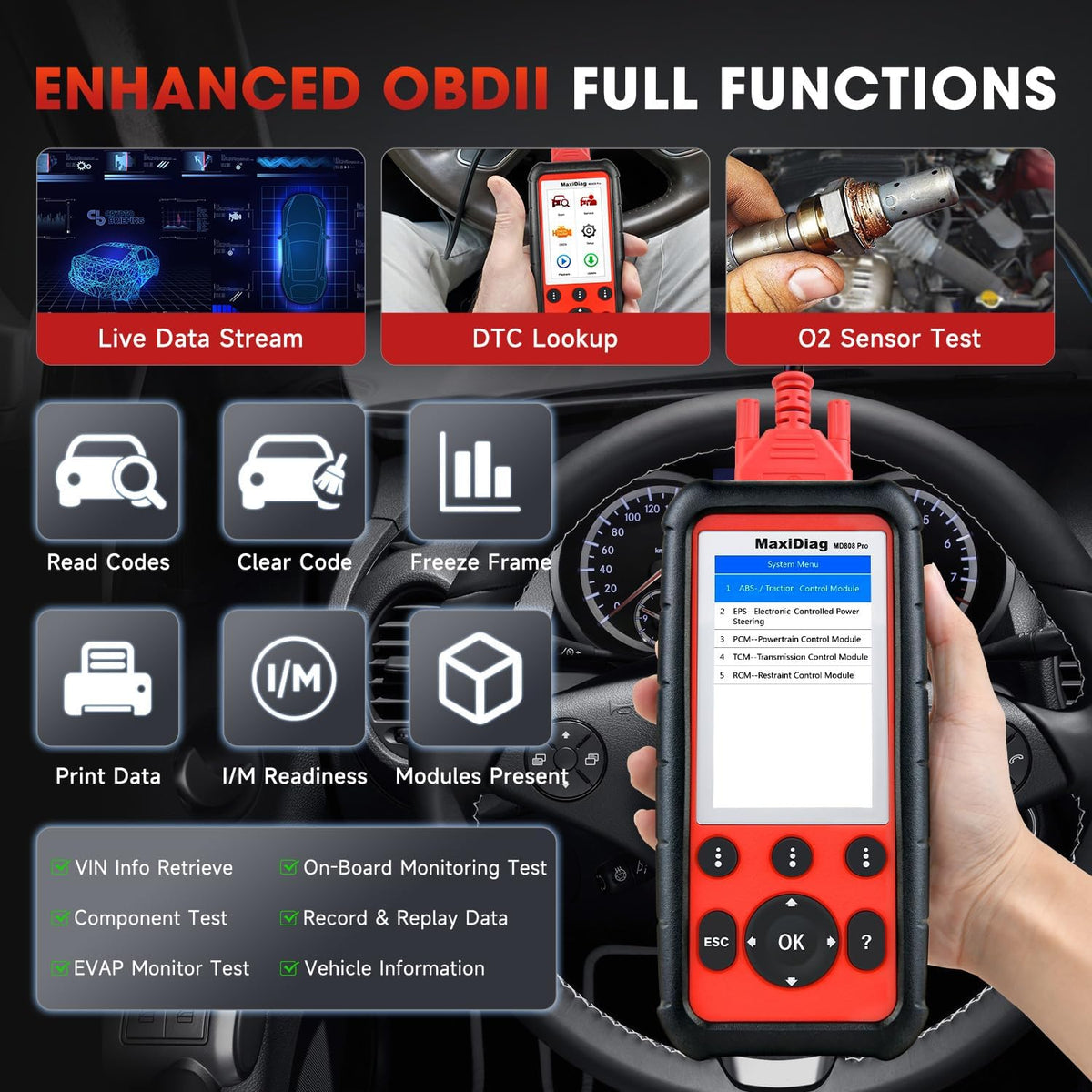 Autel MaxiDiag MD808 PRO OBD2 Scanner, All System Diagnostic Scan Tool