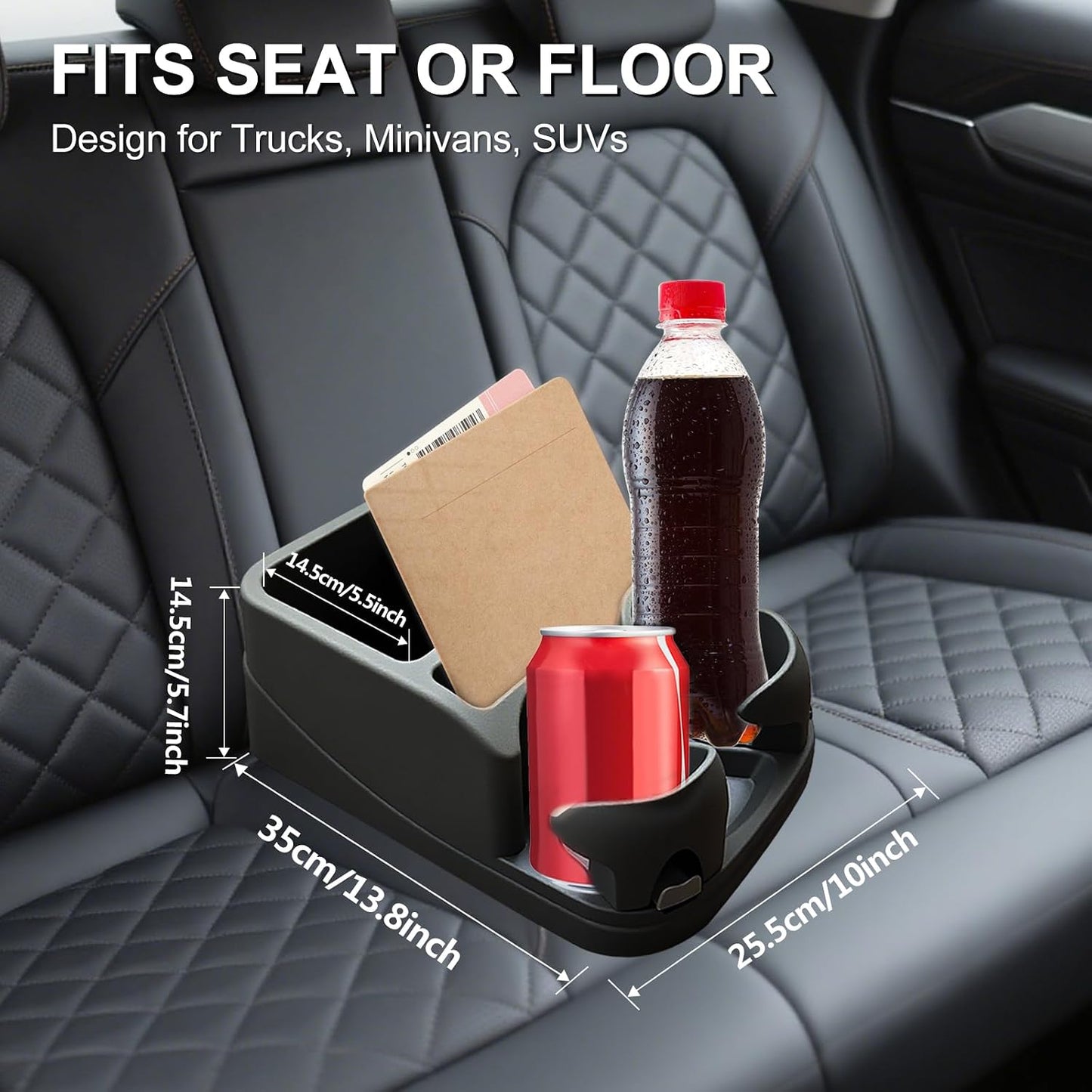 Car Center Console with Adjustable Cup Holders, Universal Center Console Organizer for Truck, Cars, Minivans, Suvs, Truck Floor Console, Bench Seat Center Console (Black)