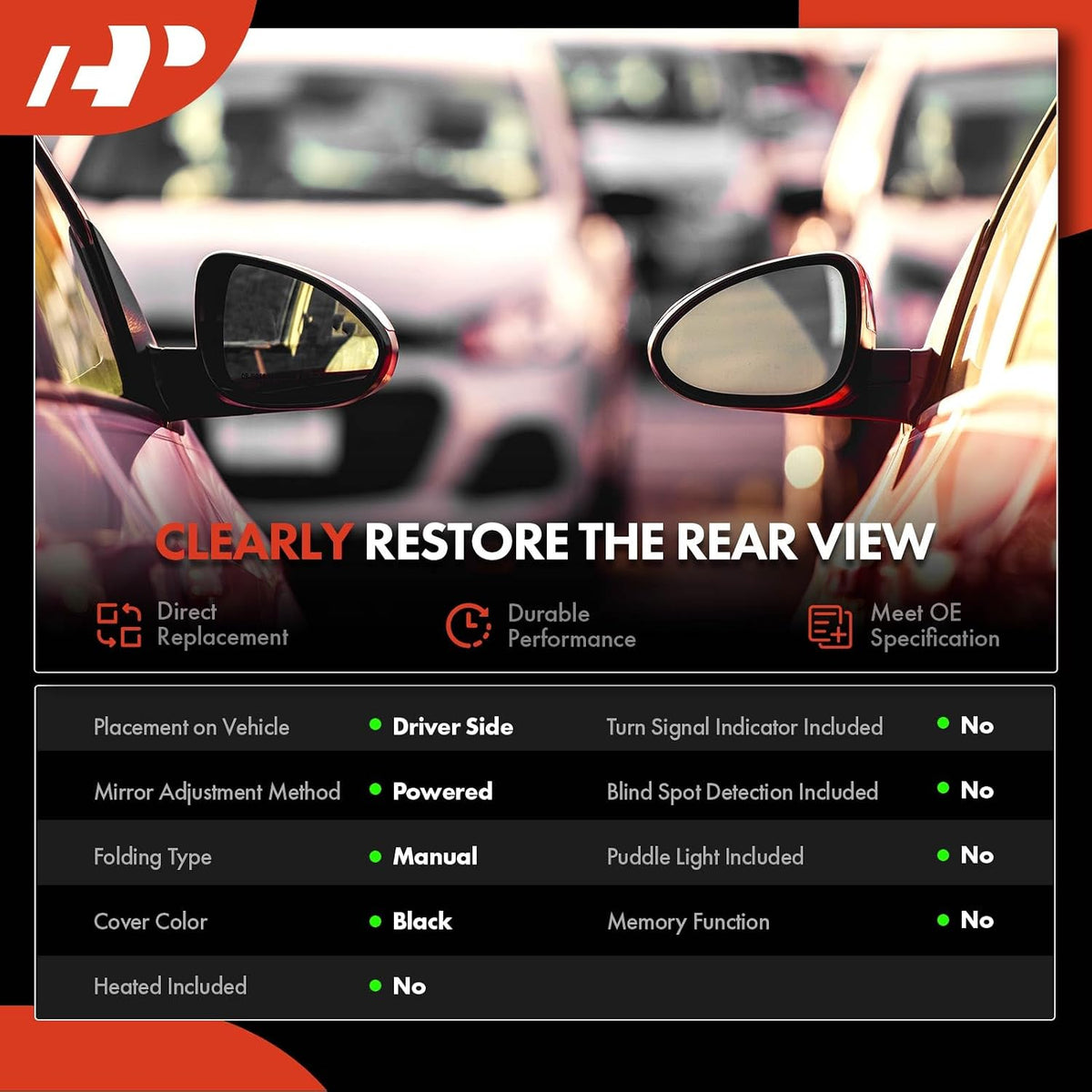 A-Premium Driver Side Power Door Mirror Compatible with Hyundai