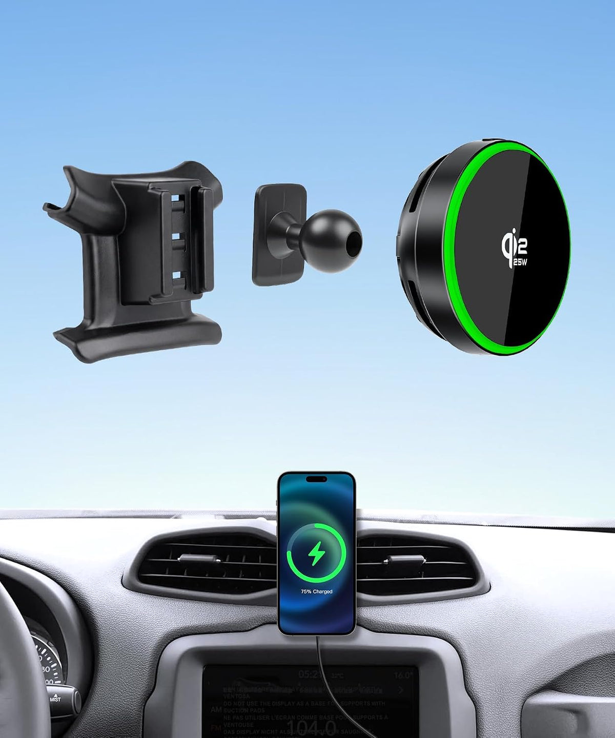 Qi2.2 25W Fast Wireless Charger Car Phone Mount for Jeep Renegade 2015-2023