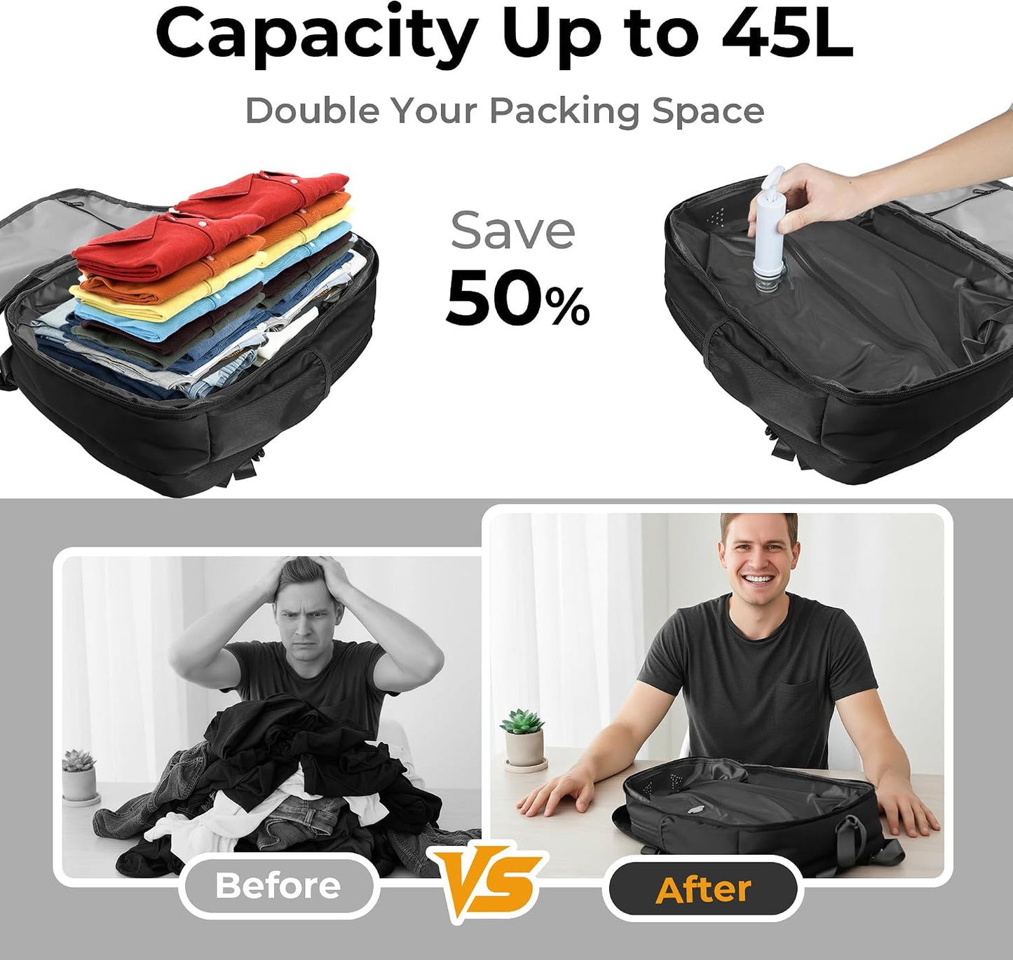 Vacuum Compression Backpack, Carry-On Size Travel Backpack with Vacuum System and Pump & Nintendo Switch 2 Carrying Case, Slim Hard Shell Travel Case