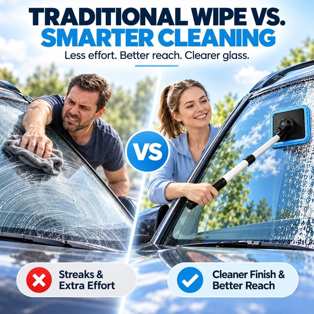 Dual Magnetic CarWindshield Cleaner, Dual Side Car Glass Cleaner，Black 1pc