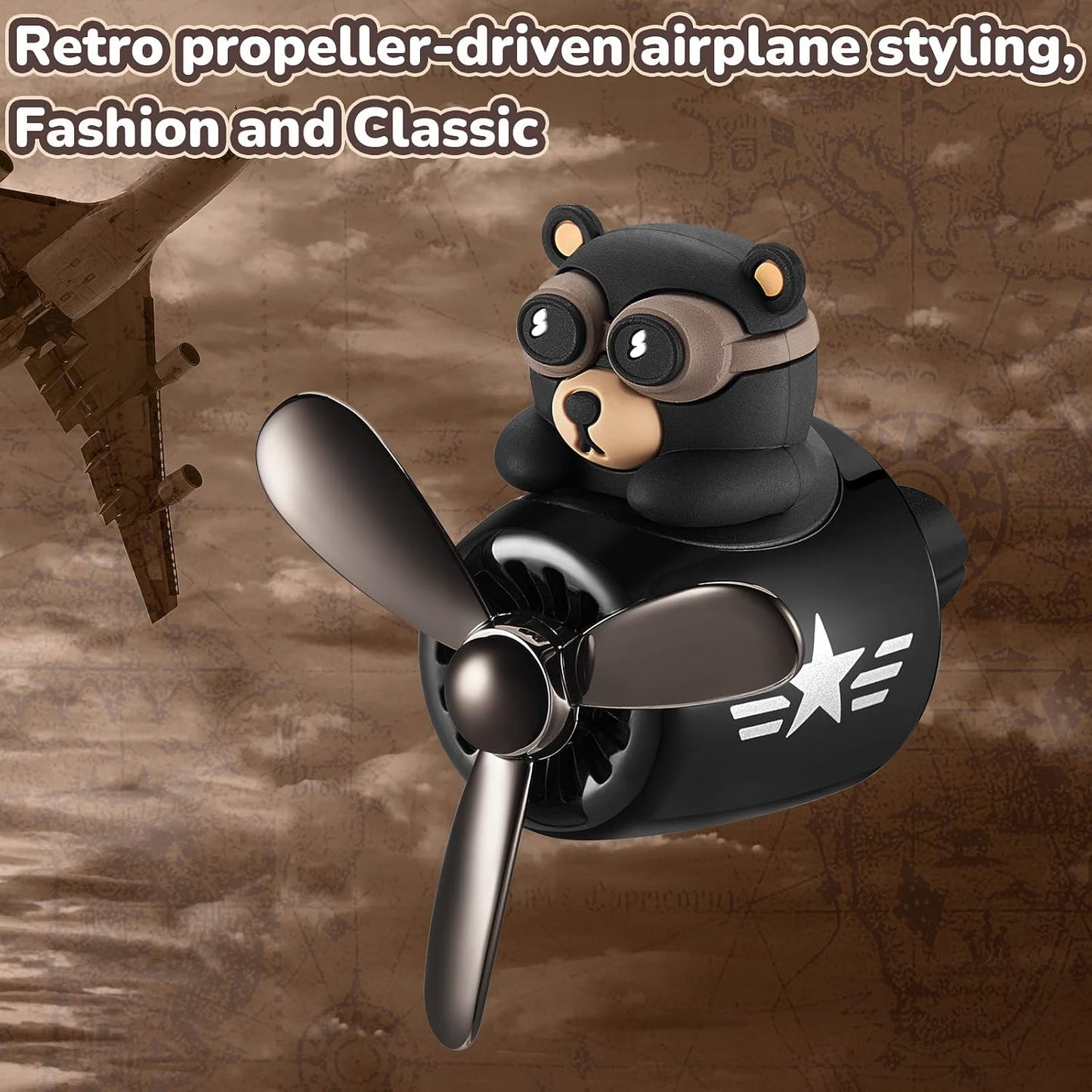 Cartoon Bear Car Air Fresheners 2 Pack Pilot Black Automotive Air Outlet Fan Cool Cute Air Freshener for Car Creative Car Perfume Decoration for Vehicle Vent Scent Clip Diffuser Ornament Accessories