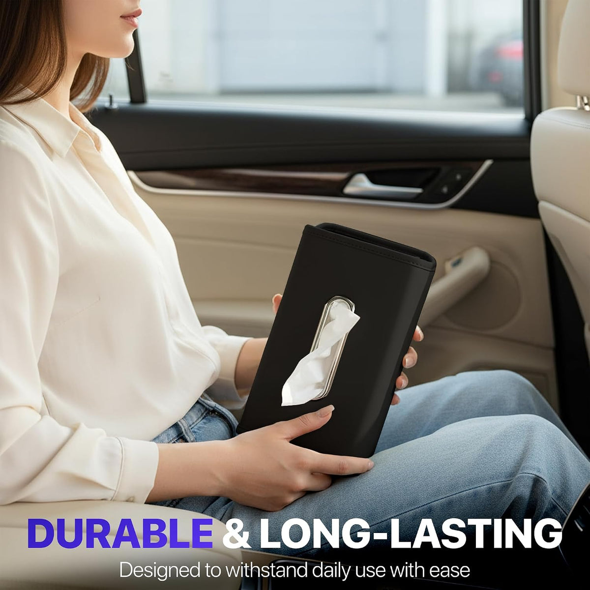 Lucrum Extra Large Car Tissue Holder - PU Leather Tissue Box Cover