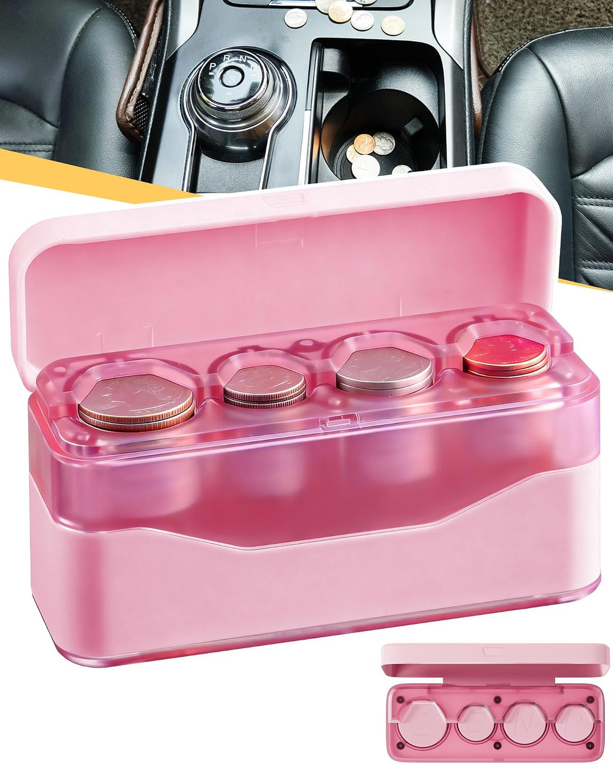 Larger Capacity Coin Holder for Car, Compact Portable Change Coin Organizer