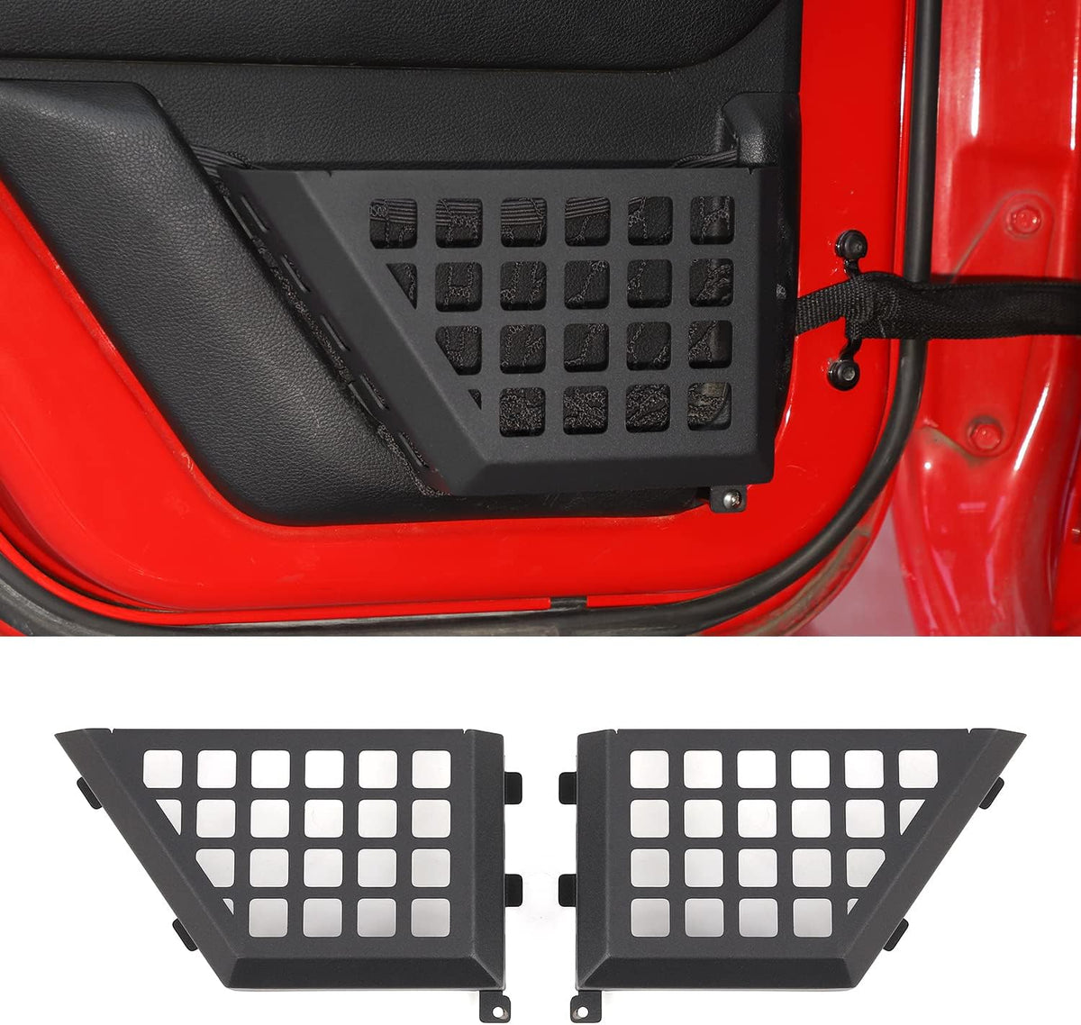 Hoolcar Rear Door Storage Pockets, Door Side Insert Organizer Box Metal Door Net Pocket Replacement Compatible with 2011-2017 Jeep Wrangler JKU, Interior Storage Expansion Accessories, Cut-Out, 2PCs