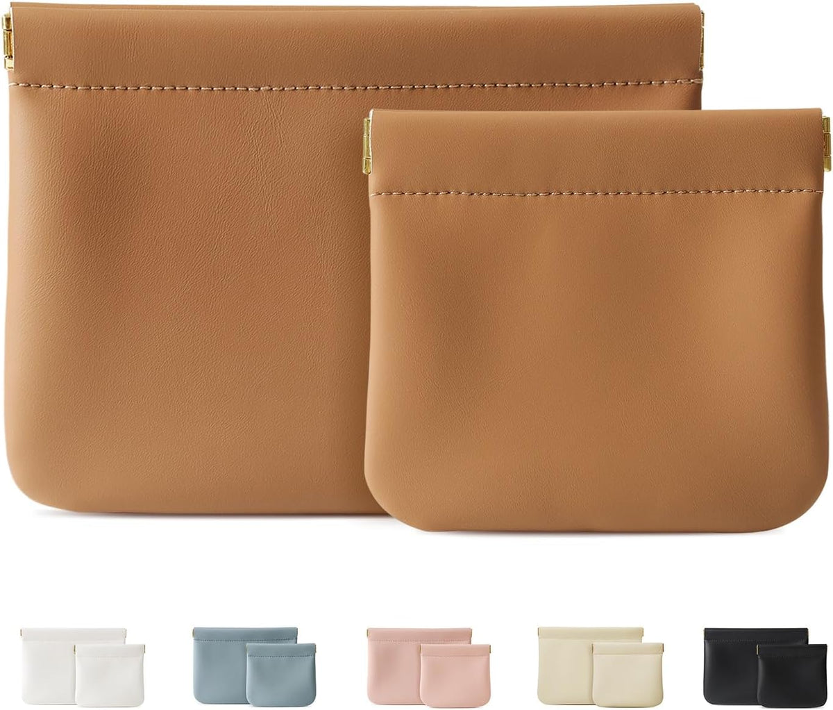 2 Pack Small Makeup Bag for Purse, Cosmetic Travel Pouch, Brown