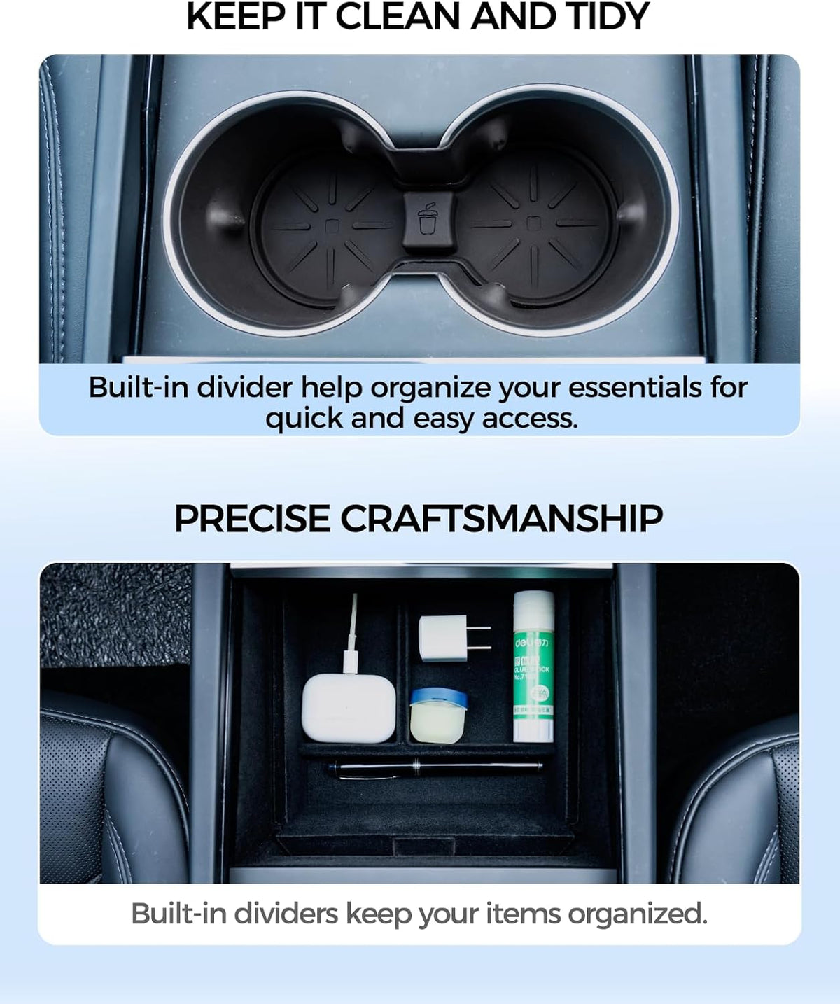 KYX Center Console Organizer Tray for Tesla Model 3 Highland Accessories 2024 Armrest Hidden Drawer Storage Box Cup Holder for Tesla Model 3 Accessories 2024