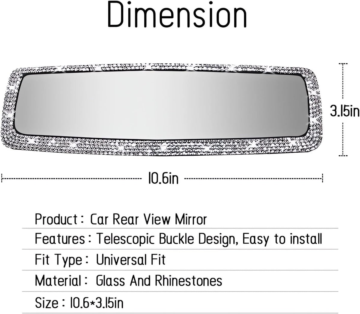 Bling Rhinestone Car Rear View Mirror - Crystal Diamond Decor for Women - Stylish Automotive Interior Accessory (Silver)