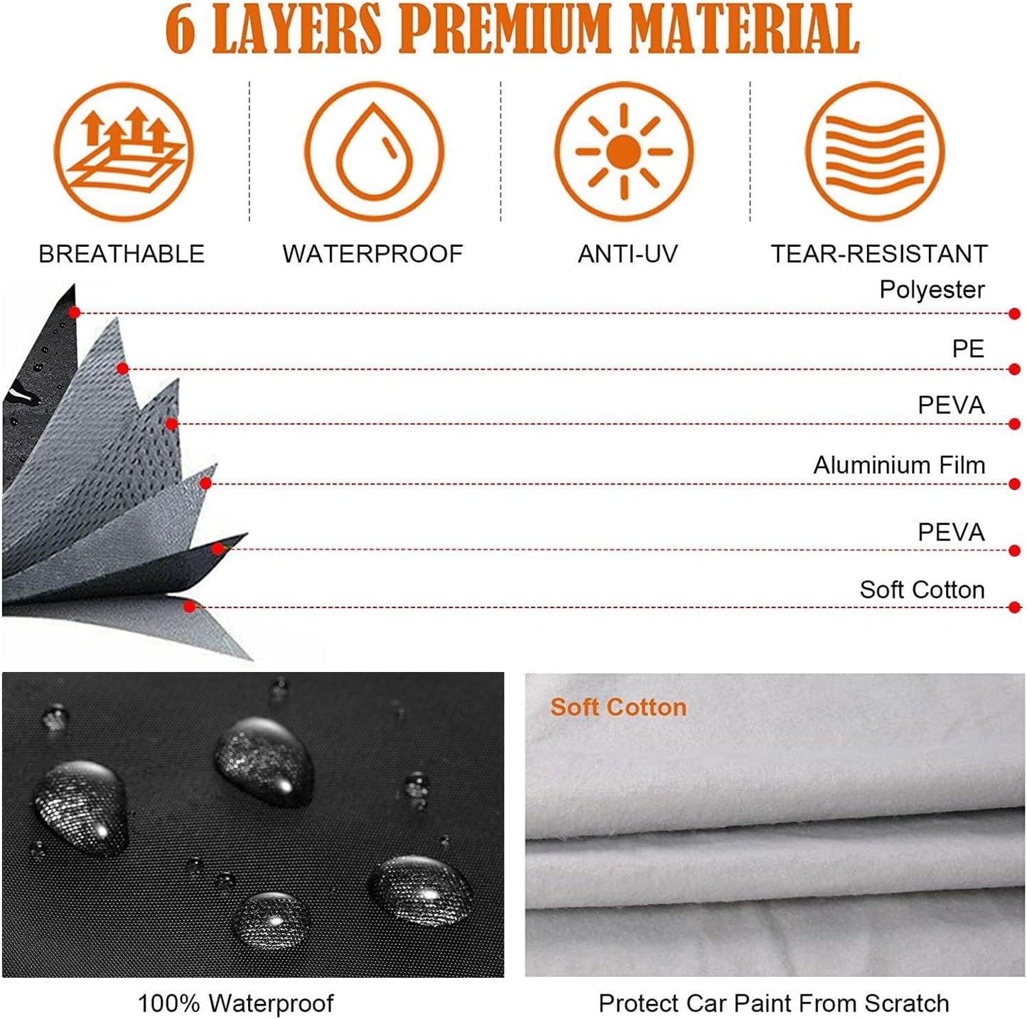 Waterproof Car Covers Replace for 1978-1996 Ford Bronco, 6 Layers All Weather Custom-fit Car Cover with Zipper Door & Windproof Bands for Snow Rain Dust Hail Protection