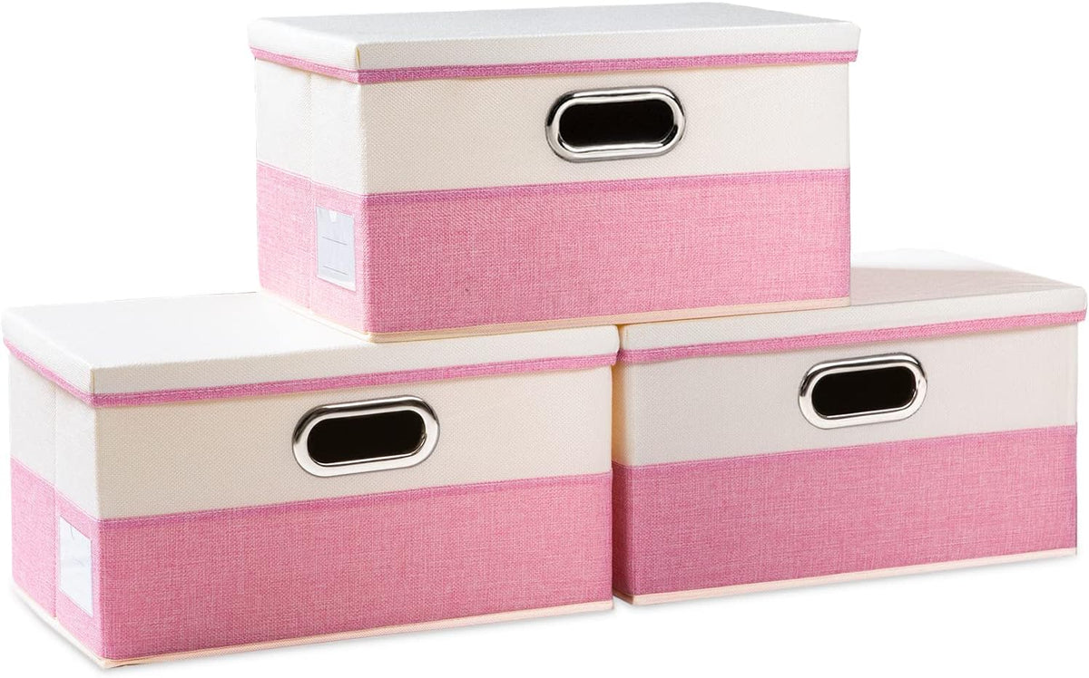 PRANDOM Collapsible Storage Bin with Lid [3-Pack] Fabric Foldable Storage Box Organizer Container Basket Cube with Cover for Home Bedroom Closet Office Nursery Black and White Grid(14.9x9.8x9.8)