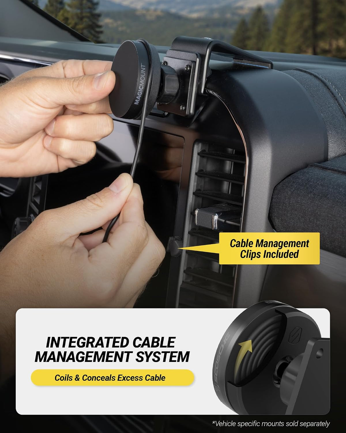 Scosche MagicMount Elite Qi2 Wireless MagSafe Car Mount Charger, 25W Magnetic Cell Phone Holder for Car with AMPS Mounting Plate and 3M Adhesive Dashboard Adapter Compatible with iPhone, Samsung