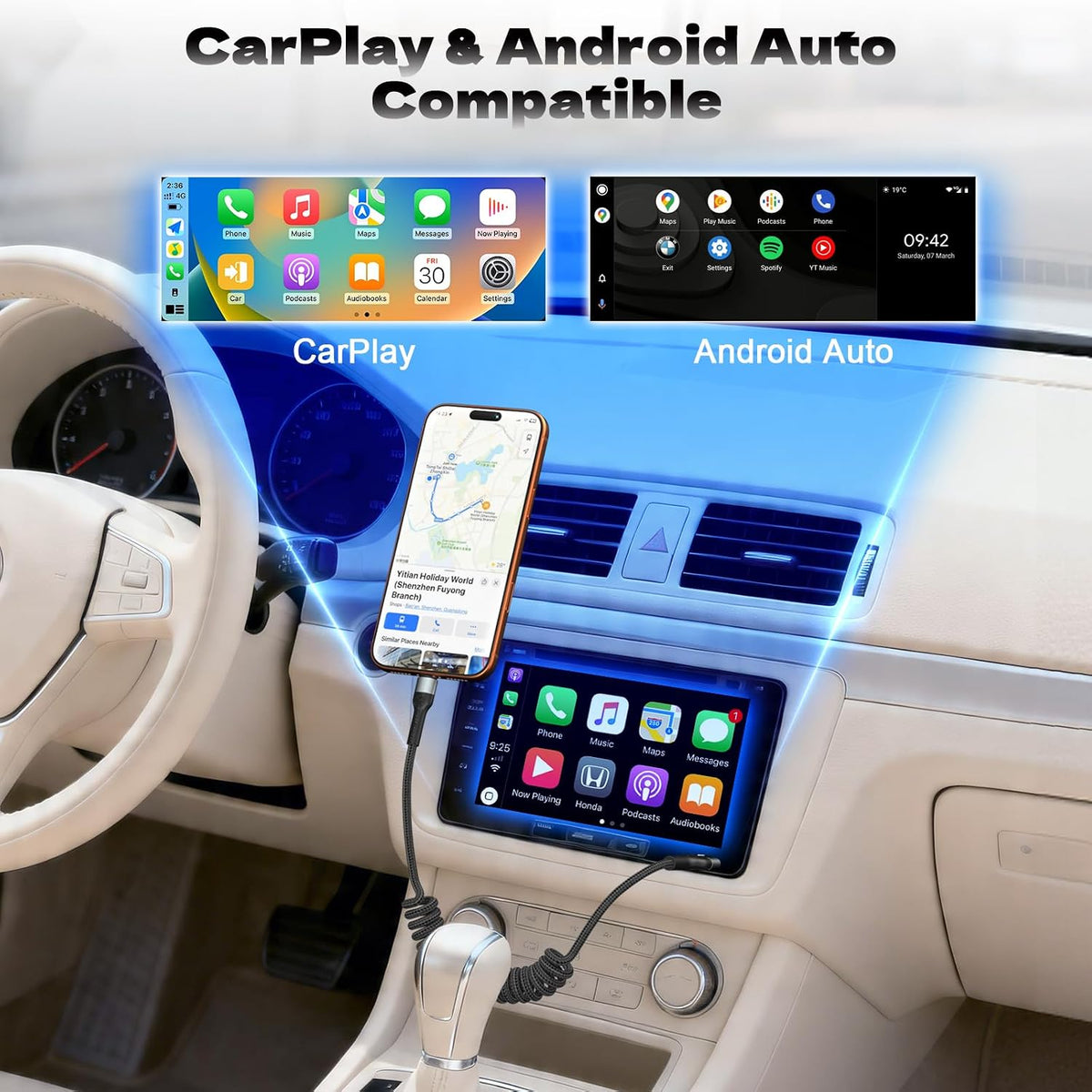 Coiled USB C Cable 2 Pack 3FT, USB A to USB C Car Charger Cable for CarPlay
