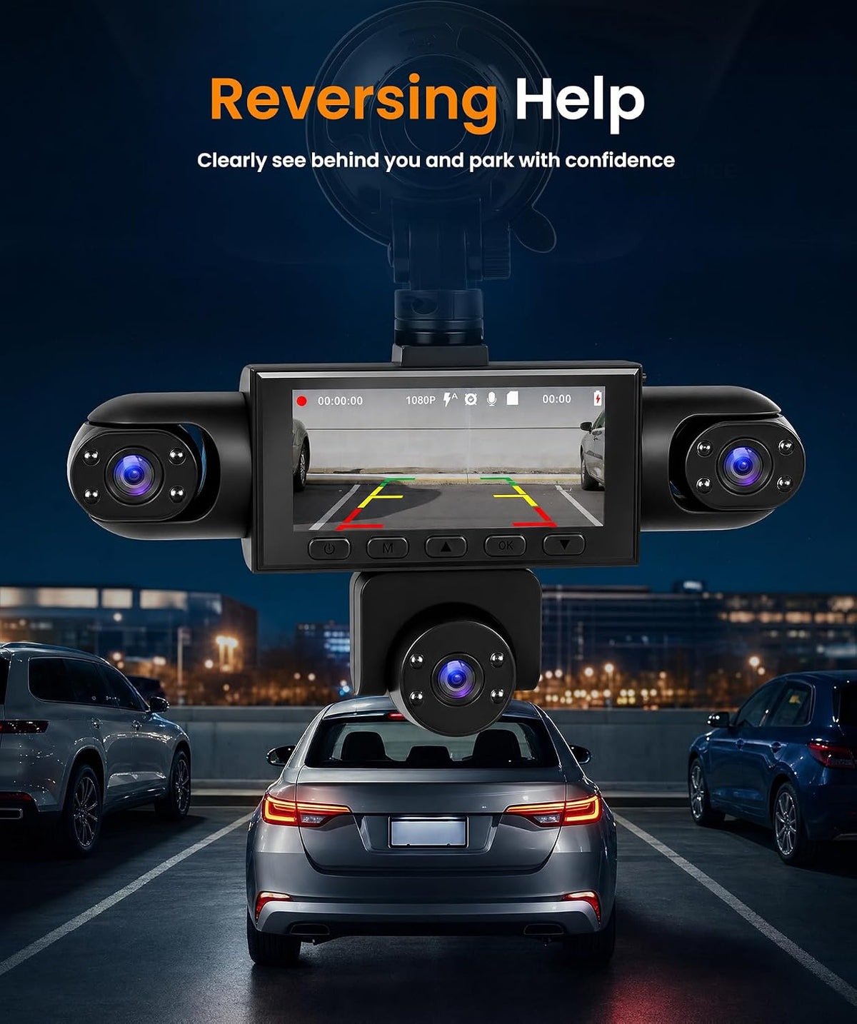 360° 5 Lens Dash Cam Front and Rear Inside Left Right, 1080P Dash Cam for Cars,3 Inch Dashcams with 10 Modes Loop Recording Night Vision Motion Detection 24H Parking Monitor Reversing Assistance