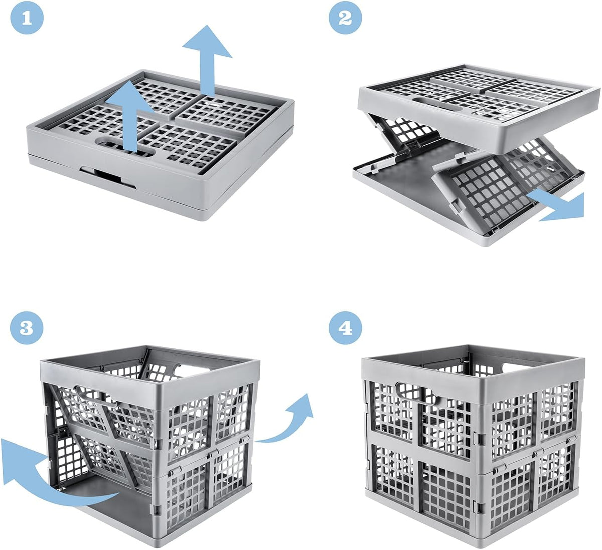 Eslite 3-Pack Collapsible Plastic Storage Crates,Foldable Crates for Storage,16L (Grey)