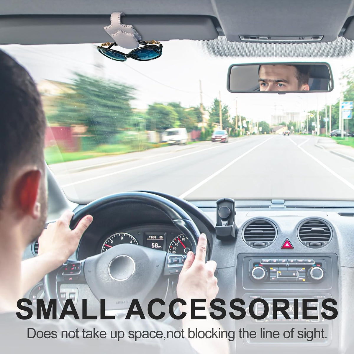 AMVOYOA Sunglass Holder for Car ，Hand Sewn Leather Sunglasses Clips for Car Visor ，Universal Car Magnetic Eyeglass Holder，Ticket Card Clip for Car Visor Accessories（Gray）