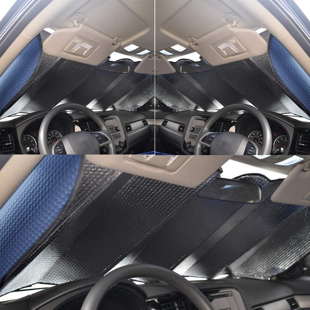 Big Ant Windshield Sun Shade Car Window Sunshade with Side Window Shades as Bonus, Blue Foldable UV Ray Visor Protector Shield Cover Keeps Vehicle Cool (Size 55" x 27.5")