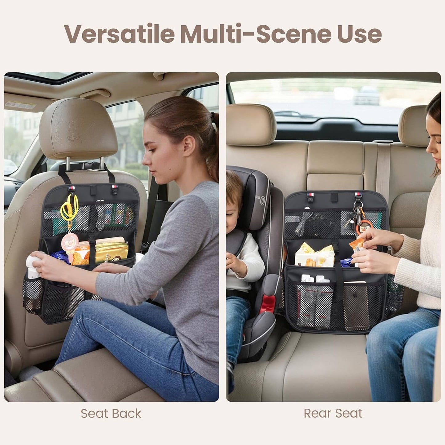 Viaviat Car Seat Organizer for the Front or Back Seat or Trunk, Multi-Use Car Interior Storage bag, Fit for SUV/MPV/Truck,Premium Waterproof Faux Leather (1, Black)