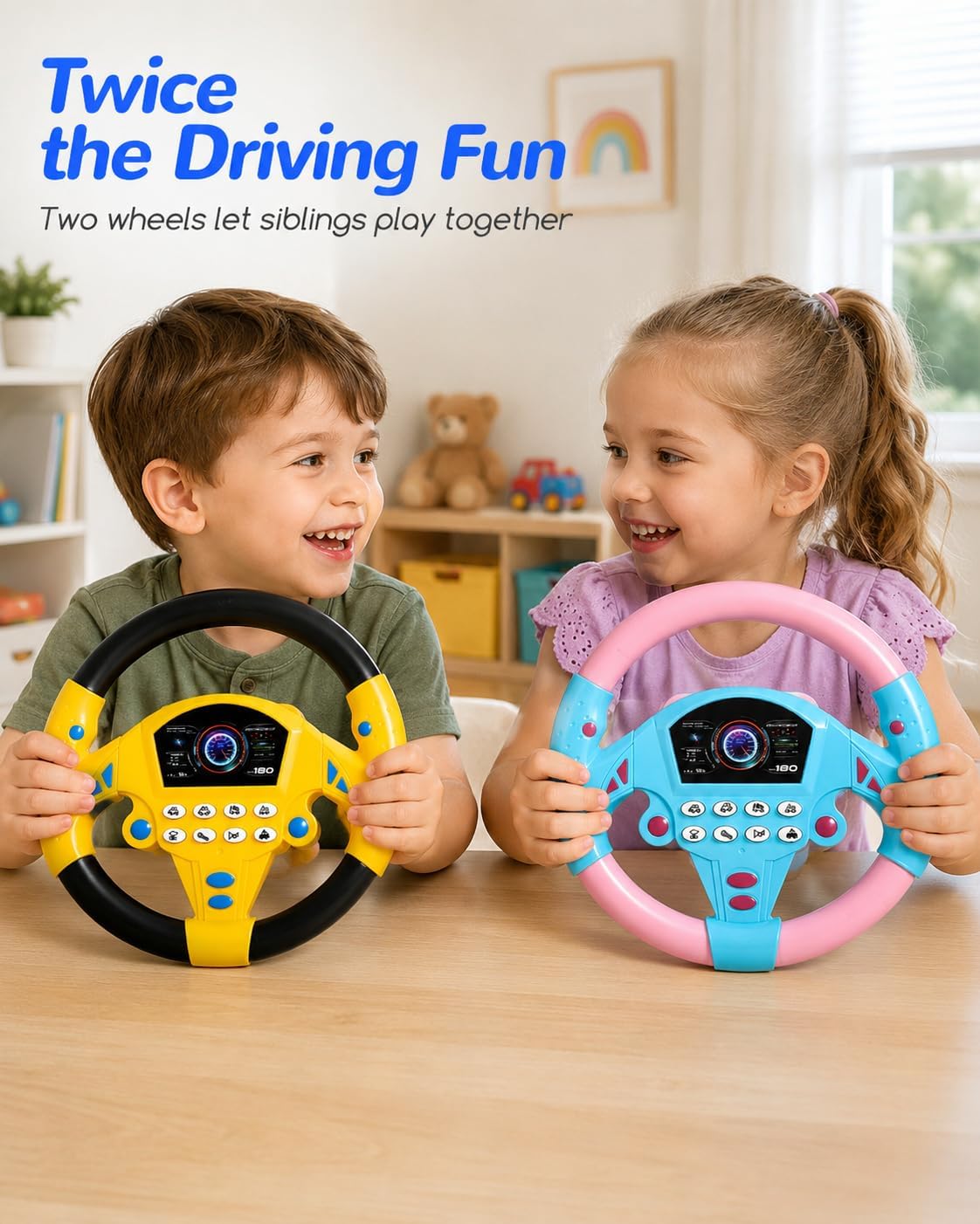 IMIKEYA 2Pcs Kids Steering Wheel Toy for Car Seat – Simulated Driving Steering Wheel with Light and Music for Children, Car Backseat Stroller Attachment
