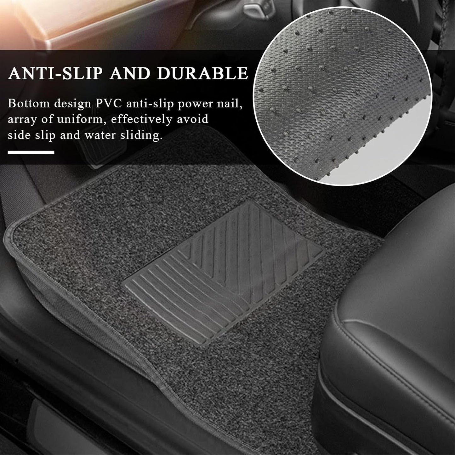 4PCS Car Floor Mats, Anti-Slip Waterproof Car Carpets with Safety Heel Pad, Heavy Duty Floor Mat for All Weather Protection, Universal Trim to Fit for Sedans Trucks SUVs (Gray)