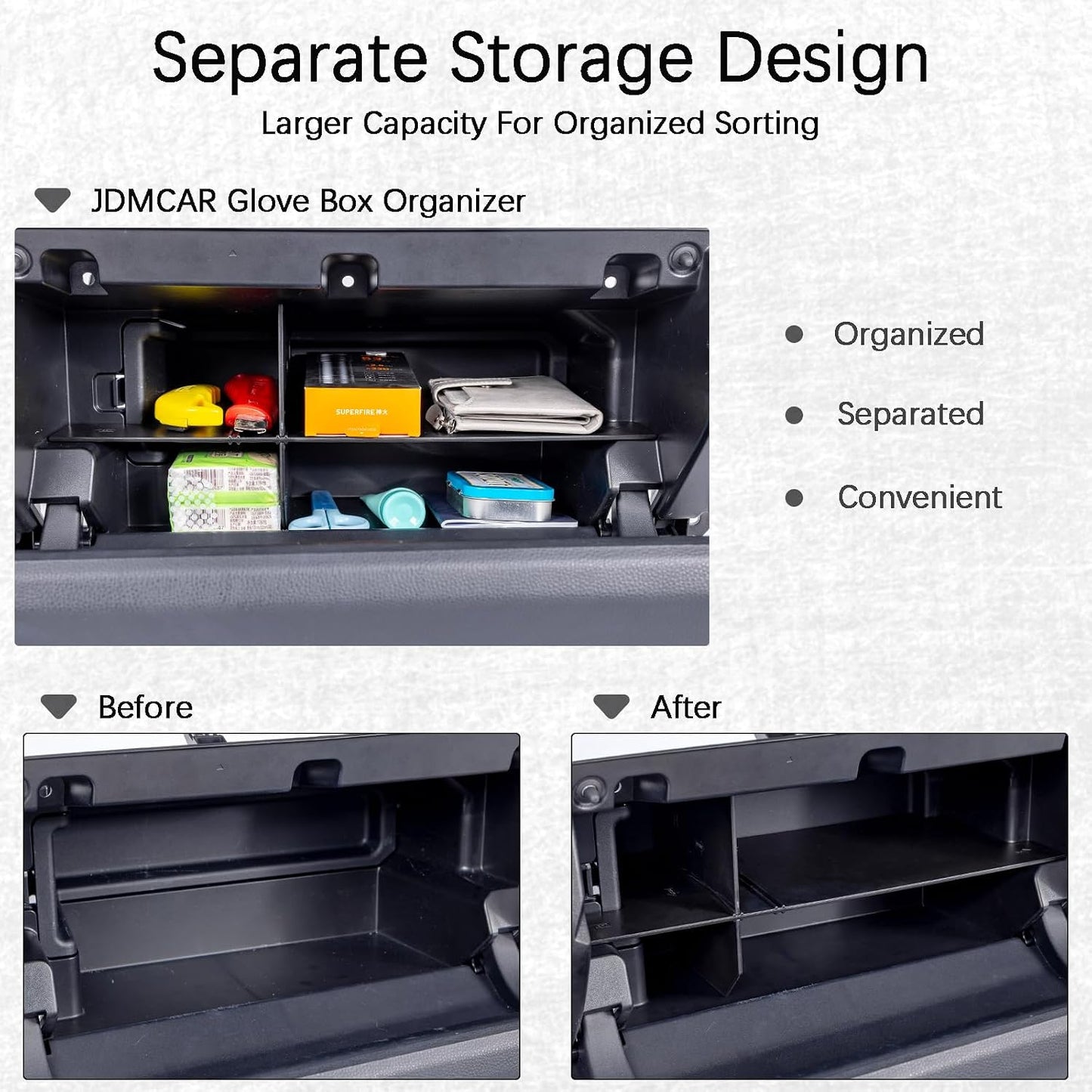 JDMCAR Glove Box Organizer Compatible with 2025 2026 Toyota 4Runner Accessories, ABS Black Materials Insert Storage Glove Box Compartment Divider Tray