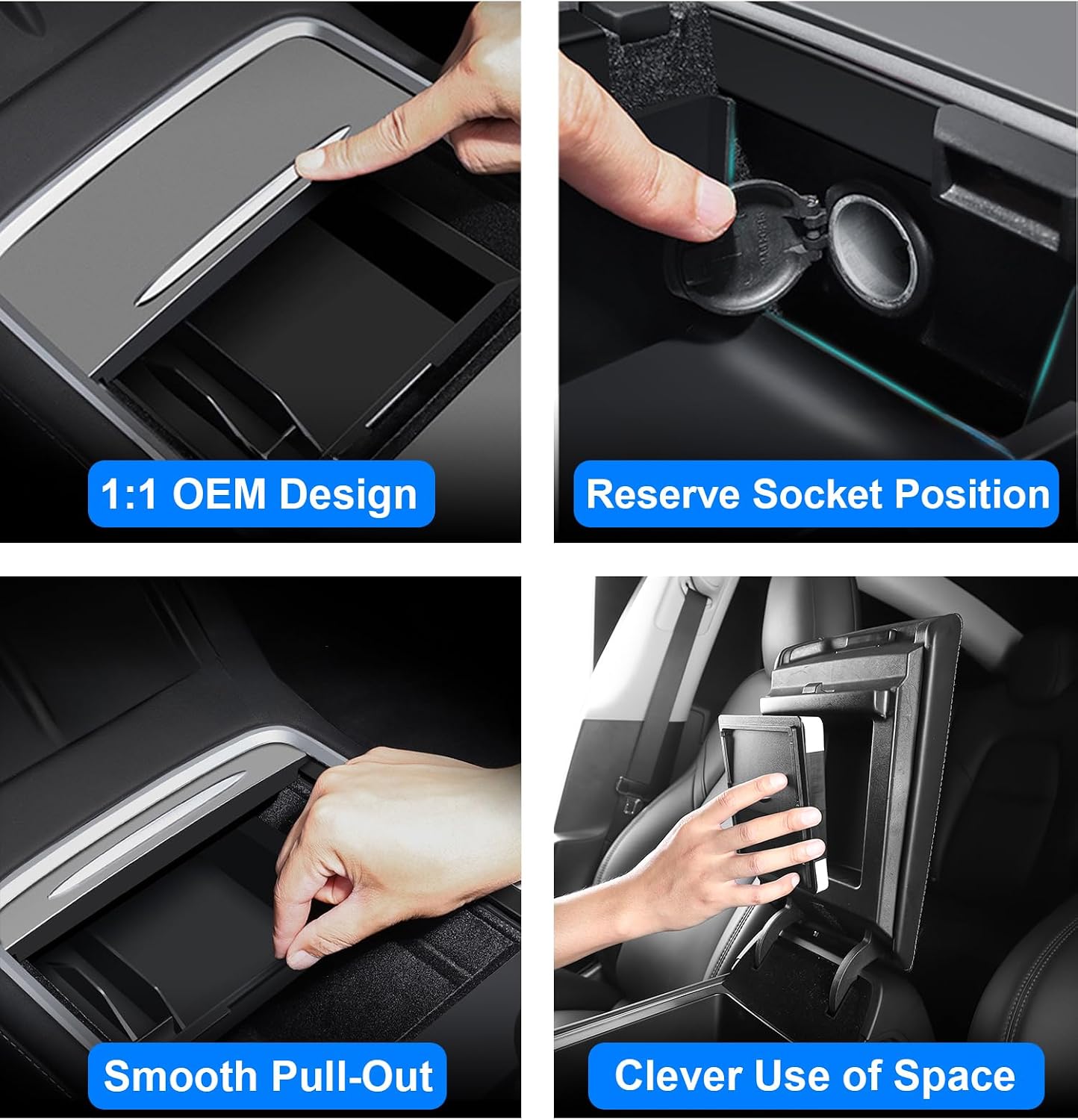 WinDu 5PCS Model 3 Model Y Center Console Organizer Tray Compatible for Tesla 2021-2024 Model Y and 2021-2023 Model 3 Accessories Armrest Hidden Box Storage Tray Cup Holder Camera Cover