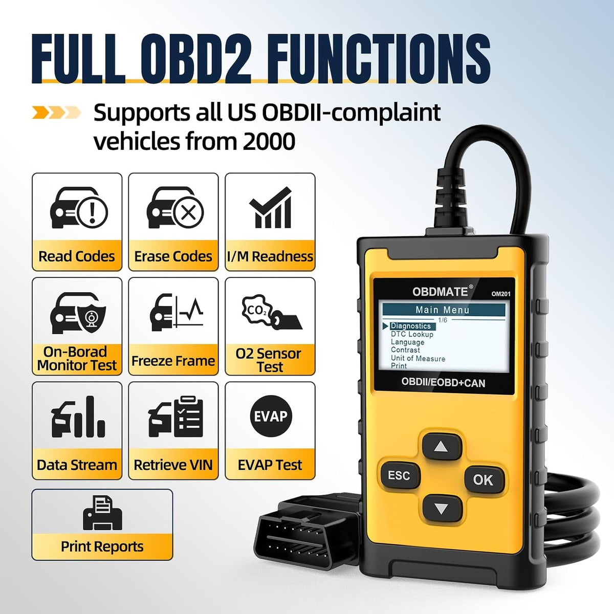 Check Engine Code Reader, OBDMATE OM201 OBD2 Diagnostic Tool