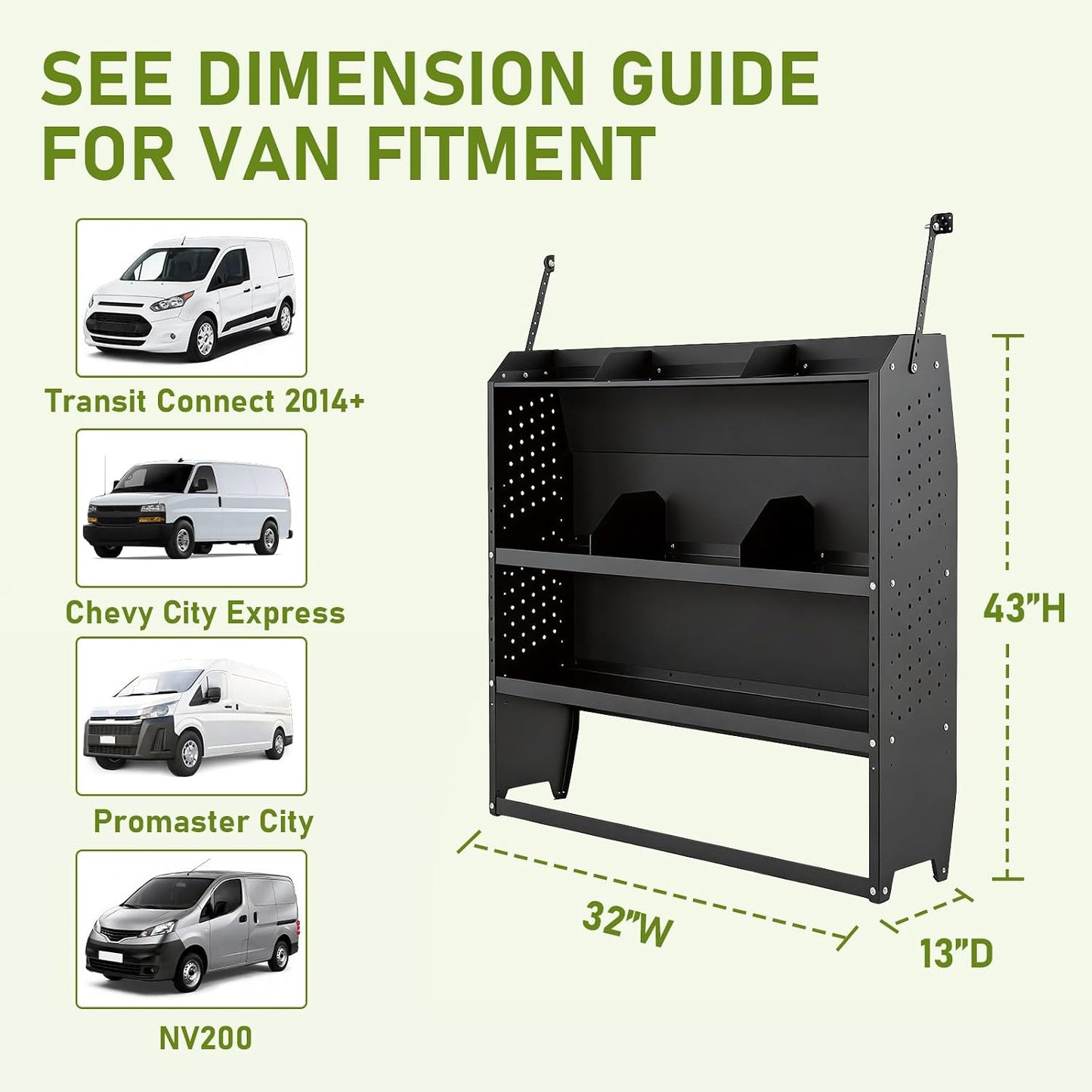 StellarStar Van Shelving Steel Storage System Fit for Transit Connect 2014+, Chevy City Express, Promaster City, NV200, Heavy-Duty Work Cargo Van Shelving Organizer, 32" W x 43" H x 13" D