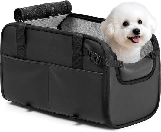 YUDODO Large Dog Car Seat for Center Console (Width＞9.5in) Fits 10-18lbs, Anti-Slip Puppy Cat Travel Portable Booster Seat, Luxury Pet Car Bed Carseat PU Leather Black