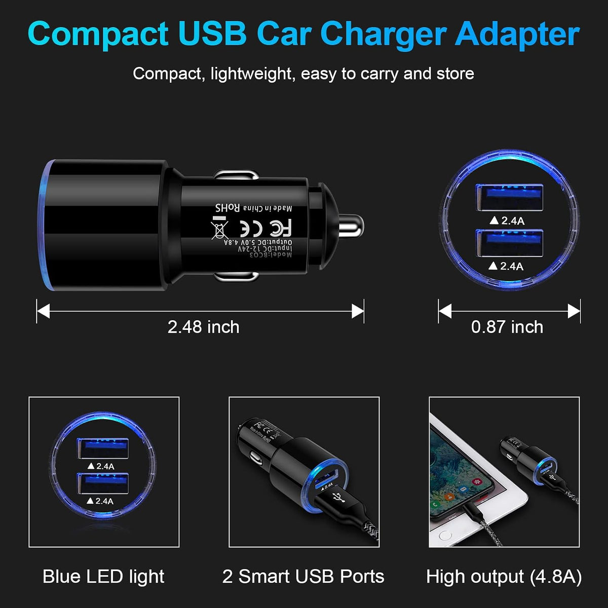 Car Charger Adapter, 5Pack 4.8A Dual Port Fast Charge Car Phone Charger