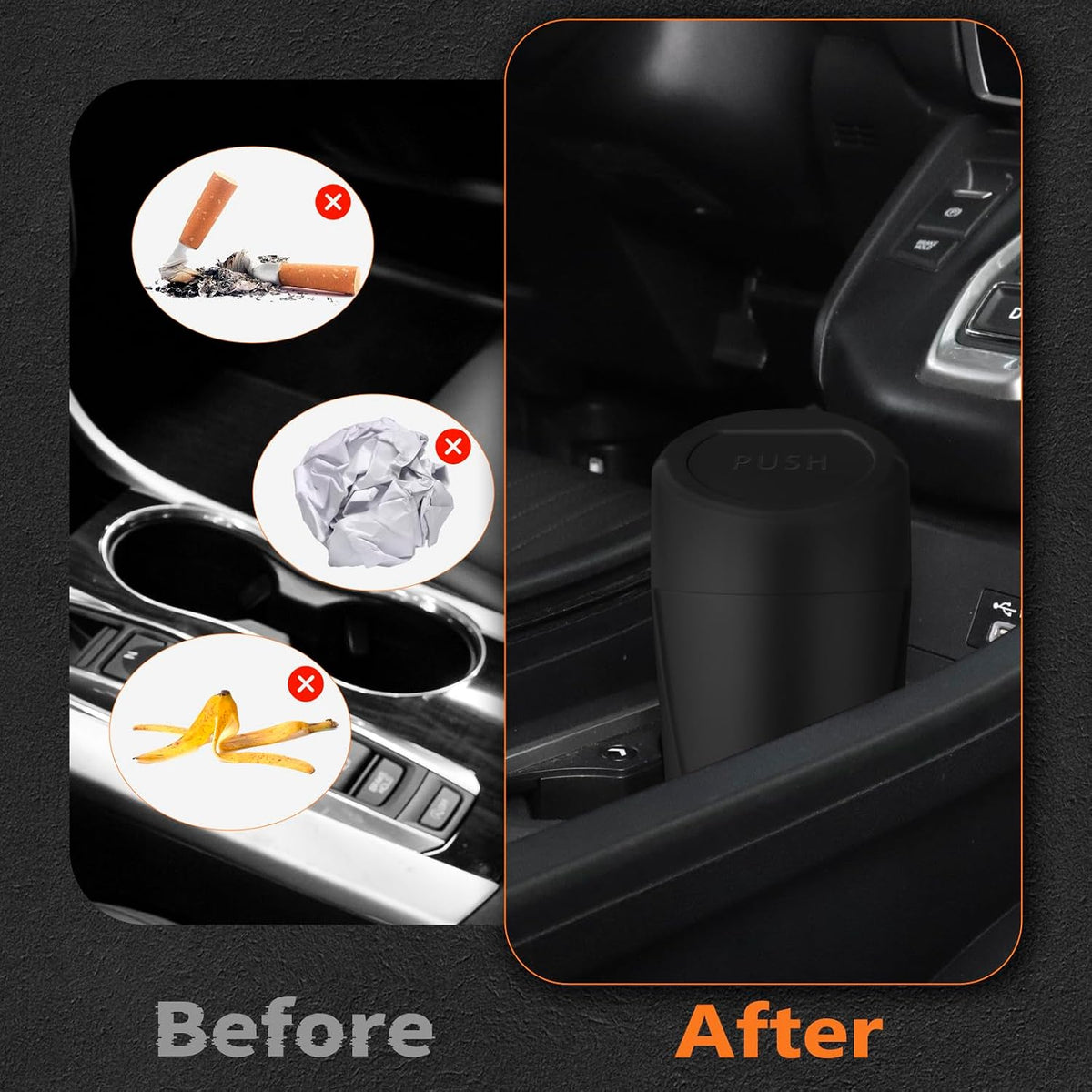 Car Trash Can with Lid-2Pack, Leakproof Garbage Can with 80 Attached Trash Bags, Mini Essential Car Accessories for Interior for Car, Home, Office（Black）