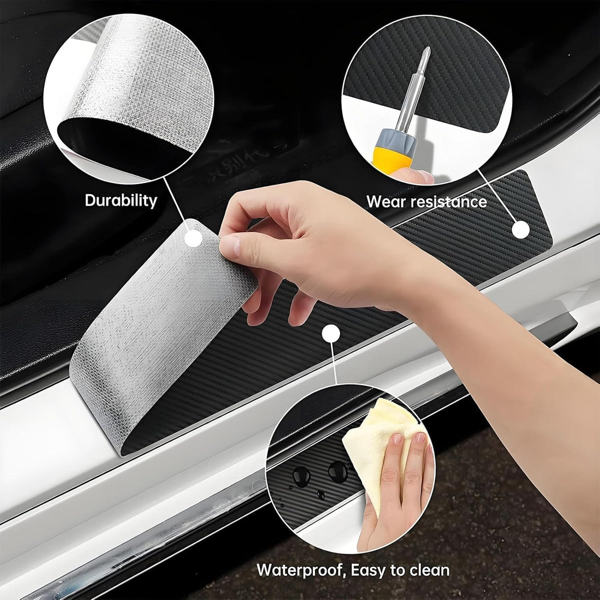 Car Door Sill Protector for 2016-2019 Mercedes Benz GLE 350 400, Carbon Fiber Automotive Entry Guard Scratch Pad Threshold Plate Cover Trim Anti-Kick Strip 4Pcs