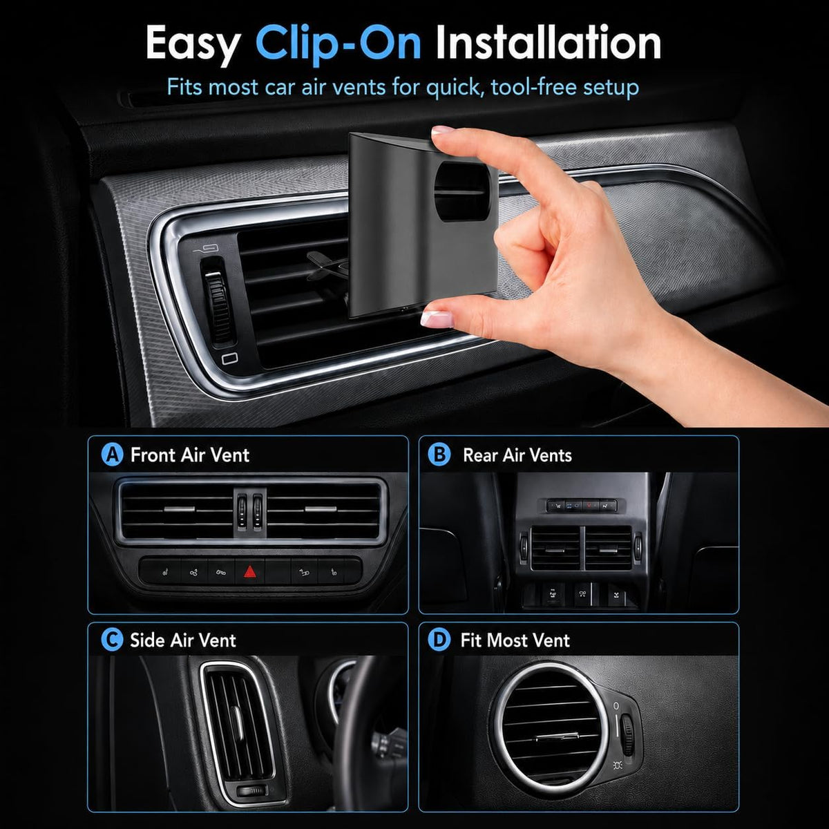 Mini Car Air Purifier Ionizer - Filterless Bipolar Plasma Ion Tech for Smoke Smell & Pet Odor - Whisper-Quiet & Compact - Clips onto Car Air Vent - Car Air Cleaner by Yakry