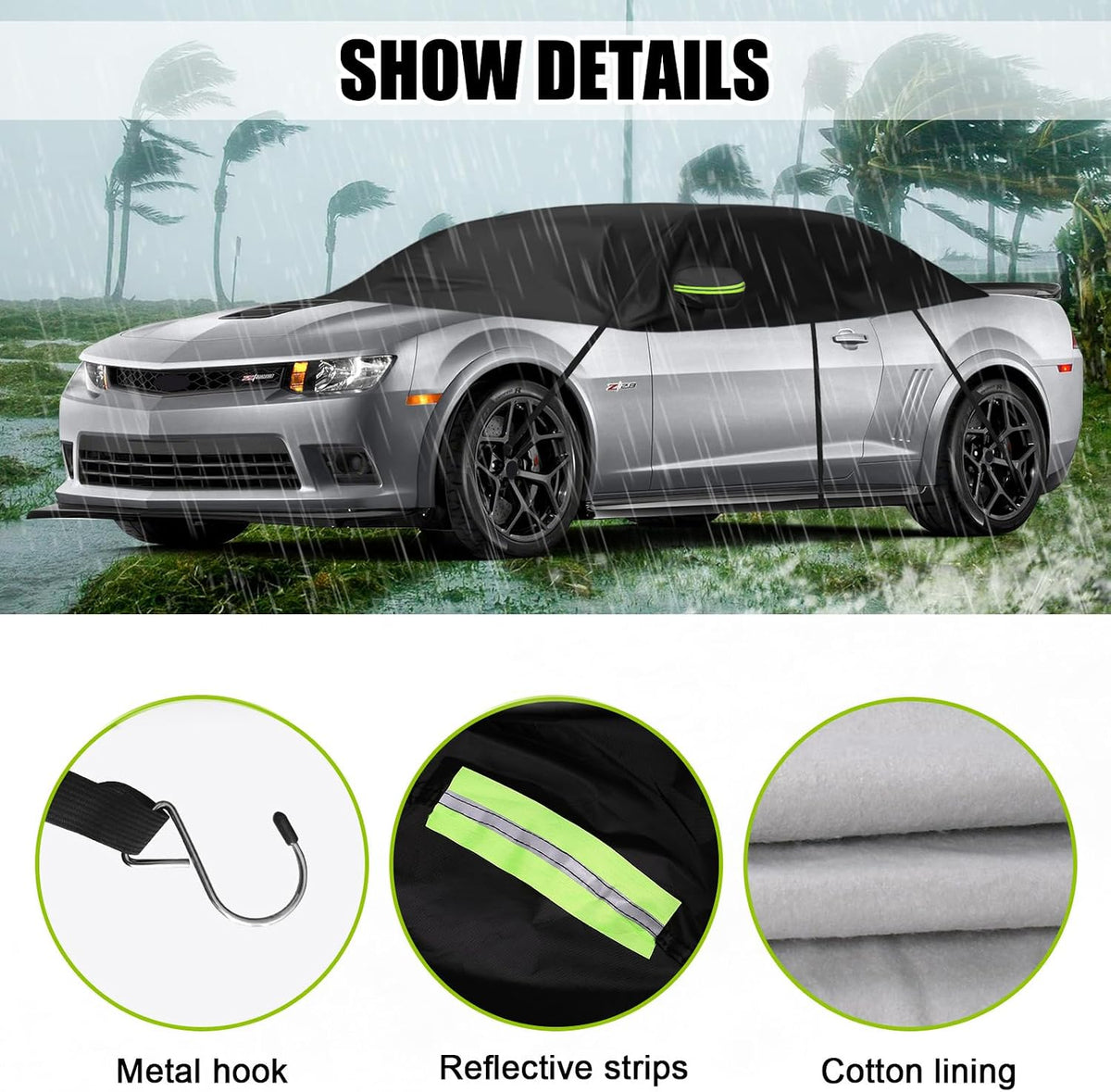 Half Car Cover Compatible with Chevrolet Camaro 2010-2023