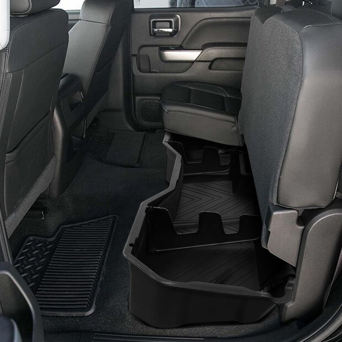 DNA Motoring Under Seat Storage Box Compatible with 07-18 Silverado Sierra 1500 / 07-19 Silverado Sierra 2500HD 3500HD Crew Cab Pickup, SBOX-002