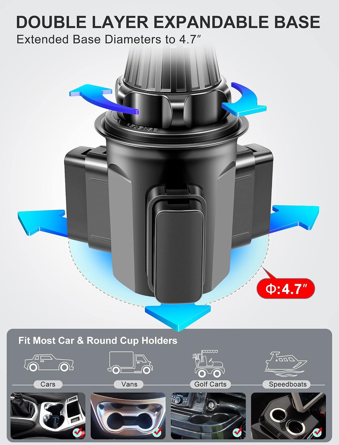 Cup Holder Phone Mount, [No Shaking & Height-Adjustable Pole] Cup Phone Holder for Car, Cell Phone Cradle for iPhone iPhone14, Samsung and More Smart Phone(Black)