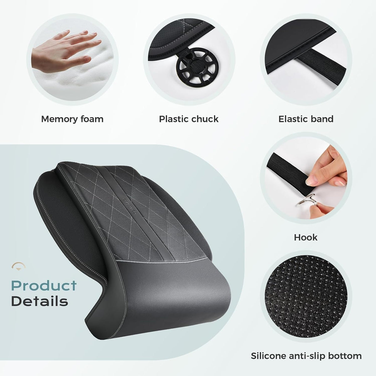 Coverado Car Seat Extender Leg Support Cushion, Leg Rest Cushion for Driver Seat, Universal Car Seat Leg Support, Leather Car Seat Cushion, Waterproof Leg Extension Pad for Long Driving (Update,Black)