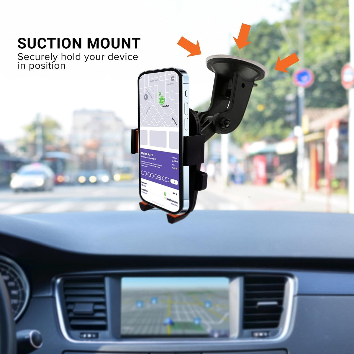 Armor All Phone Mount for Cars, 3-in-1 Phone Holder, Suction Dashboard, Windshield, & Vent Mount, 360° Rotation, Fits iPhone Max, Android, and All Smartphones, 3.5” inch Grip, Quick Release Button