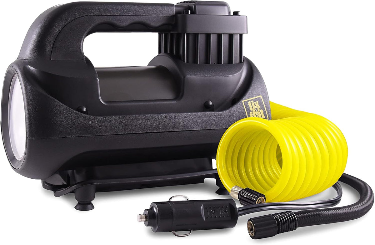 Fix-a-Flat S40074 Tire Inflator, Portable Car Air Compressor, Inflate Right automatic shut off, with Digital 99 psi Display, Long Hose and LED Light, 12V, 6 min inflation