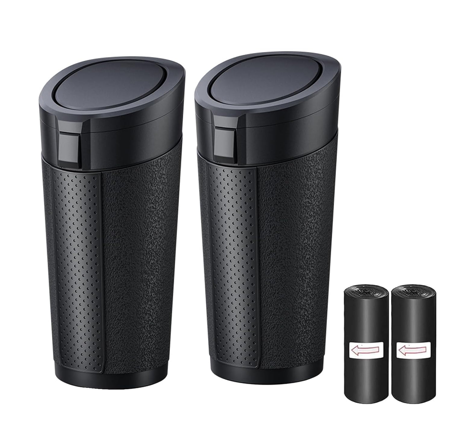 Car Trash Can with Lid, 2 Packs Leakproof Vehicle Garbage Bin, Compact Cup Holder Design, Includes 40 Trash Bags, Ideal for Car, Truck, Home, Office, Front & Back Seat Organizers (2-pack Black)