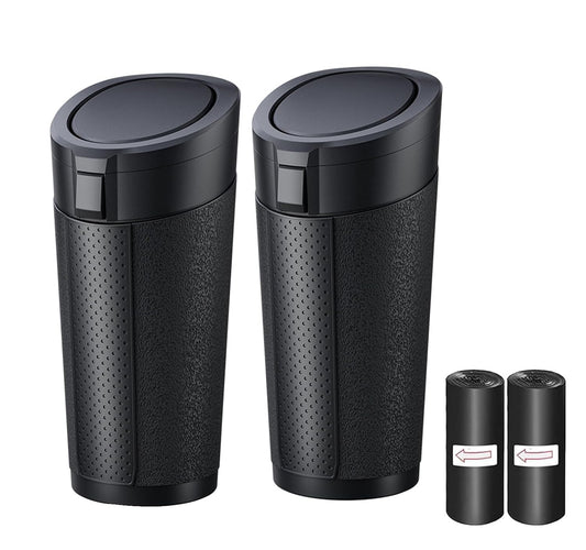 Car Trash Can with Lid, 2 Packs Leakproof Vehicle Garbage Bin, Compact Cup Holder Design, Includes 40 Trash Bags, Ideal for Car, Truck, Home, Office, Front & Back Seat Organizers (2-pack Black)