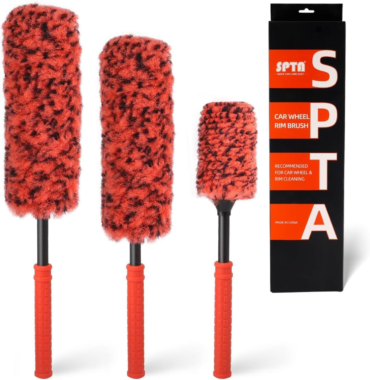 SPTA Rim Cleaner Brush, 3 Pcs Synthetic Ultimate Wheel Brush Set, Flat Spoke Wheel Cleaning Brush, Car Wheel Brush, Brush for Cleaning Wheels, Safe for Cars, Trucks, SUVs, RVs, Motorcycles & More