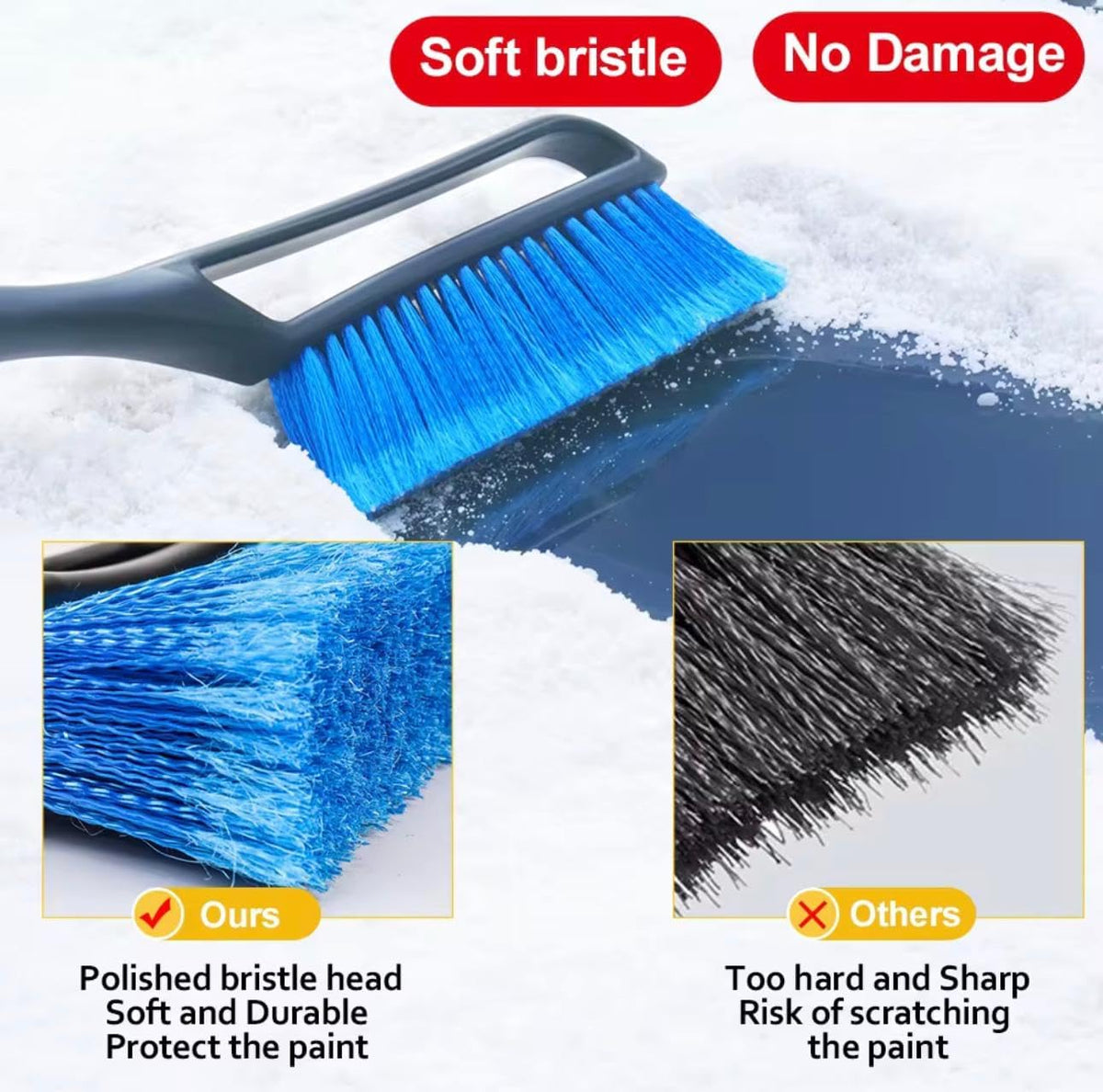 Extendable Snow Brush and Ice Scraper with Waterproof Gloves, 30.4-37.4 Inch Adjustable Length, Detachable Winter Car Cleaning Kit, Blue and Black