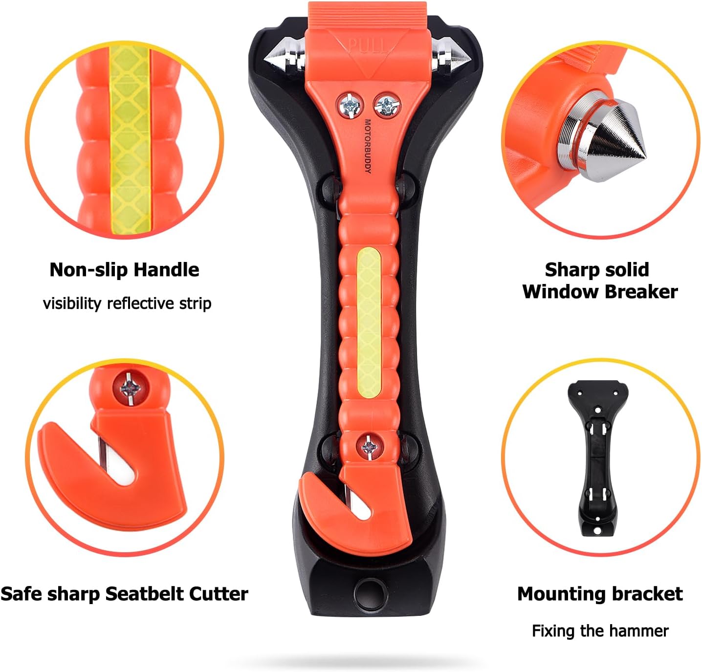 MOTORBUDDY 2-Pack Car Safety Hammer Seatbelt Cutter, Auto Emergency Escape Hammer with Window Glass Breaker and Seat Belt Cutter, Escape Tool for Car Accidents